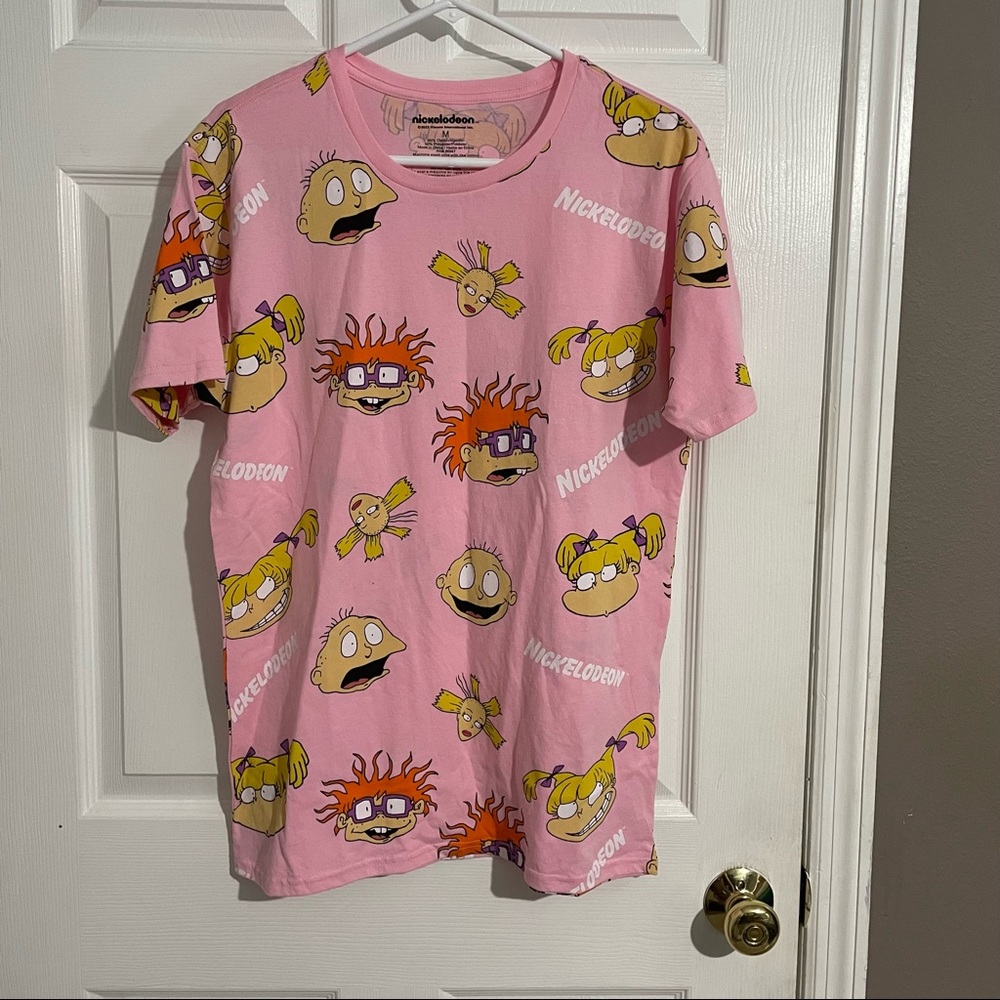 Nickelodeon Rugrats Pink Graphic Printed T Shirt Size M Mens 60% Cotton 40% Poly